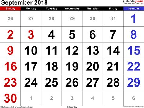 September 2018 Calendar.